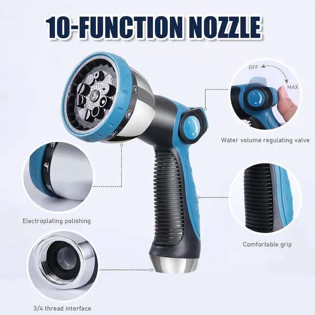 Alt view image 5 of 7 - Metal Garden Hose 50FT - Upgraded Kink Free and Rust Resistant Design, Stainless Steel Garden Hose With Solid Fitting and 10-Function Nozzle, Durable and Lightweight Outdoor Hose, Easy To Store