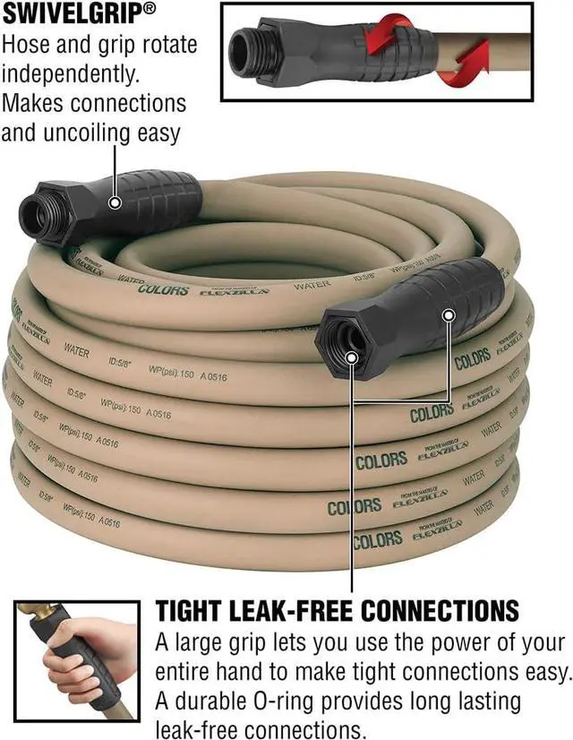 Alt view image 2 of 7 - Flexzilla Colors SwivelGrip® Garden Hose, 5/8" x 75', 3/4" - 11 1/2 GHT Fittings, Brown Mulch
