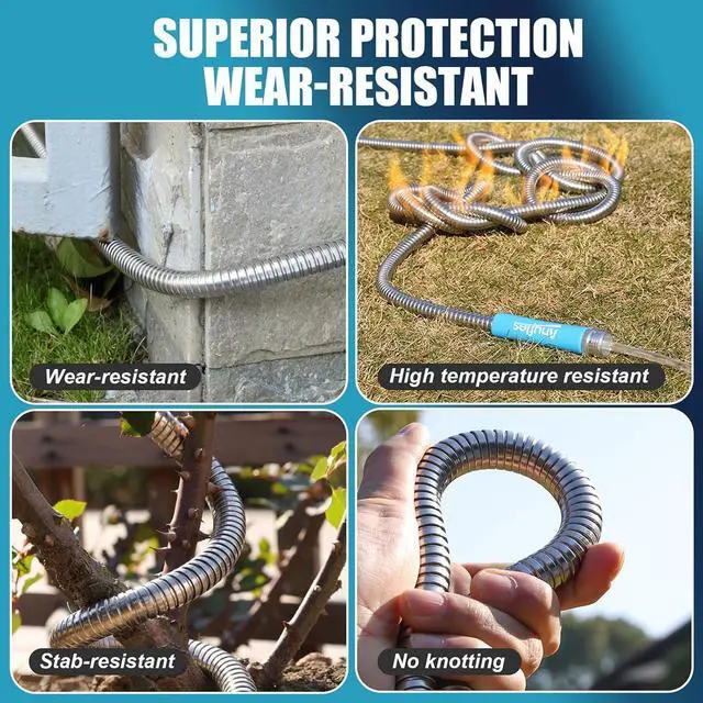 Alt view image 6 of 7 - Metal Garden Hose 50FT - Upgraded Kink Free and Rust Resistant Design, Stainless Steel Garden Hose With Solid Fitting and 10-Function Nozzle, Durable and Lightweight Outdoor Hose, Easy To Store