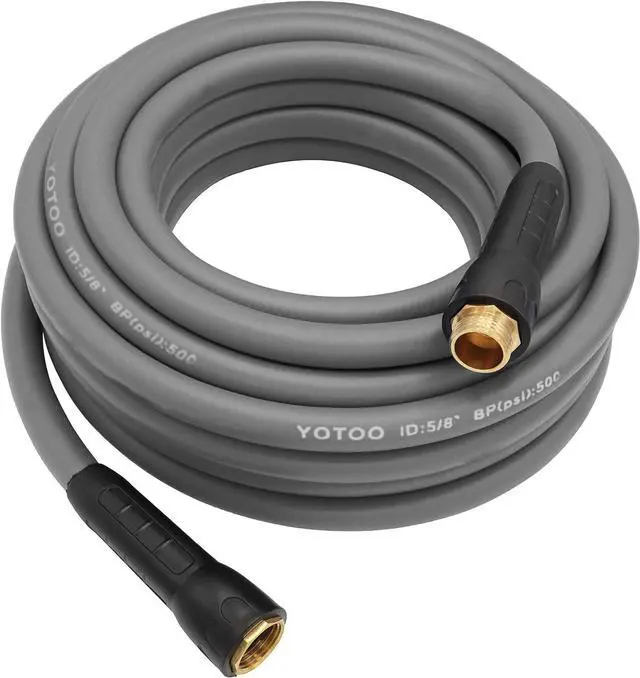 Main image of YOTOO Heavy Duty Hybrid Garden Water Hose 5/8-Inch by 50-Feet 150 PSI Kink Resistant, Flexible with Swivel Grip Handle and 3/4" GHT Solid Brass Fittings, Gray