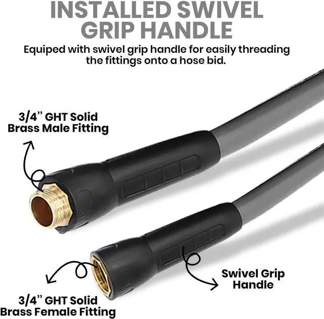 Alt view image 3 of 6 - YOTOO Heavy Duty Hybrid Garden Water Hose 5/8-Inch by 50-Feet 150 PSI Kink Resistant, Flexible with Swivel Grip Handle and 3/4" GHT Solid Brass Fittings, Gray