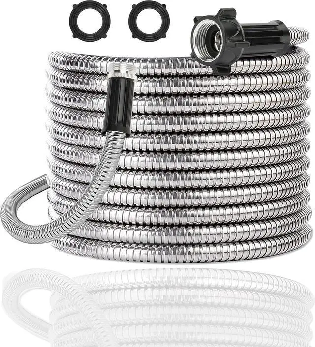 Main image of Yanwoo 304 Stainless Steel 15 Feet Garden Hose with Female to Male Connector, Water Hose, Metal Hose, Outdoor Hose (15ft)