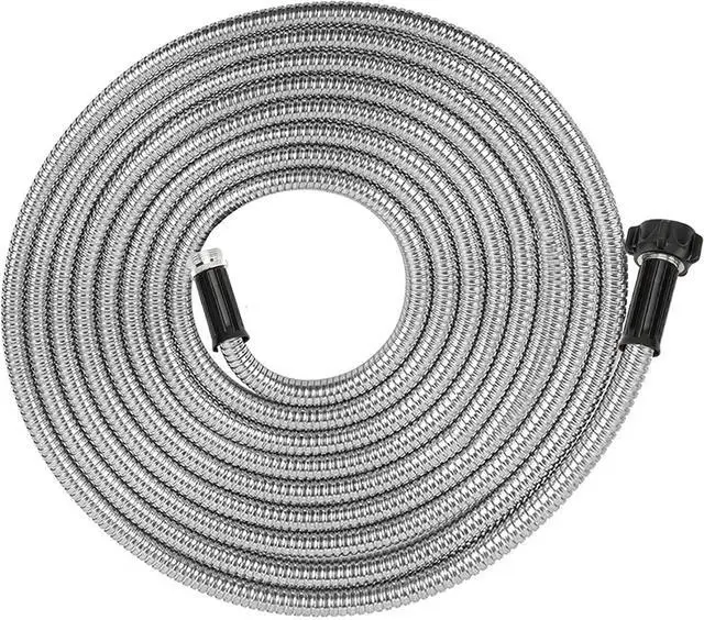 Alt view image 2 of 7 - Yanwoo 304 Stainless Steel 15 Feet Garden Hose with Female to Male Connector, Water Hose, Metal Hose, Outdoor Hose (15ft)