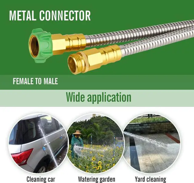 Alt view image 3 of 5 - SKYWARD 304 Stainless Steel Garden Hose 15 ft with Female to Male Metal Connector, Anti-Leakage, Flexible & Lightweight Kink Free Water Hose, Easy to Use & Store (15ft)