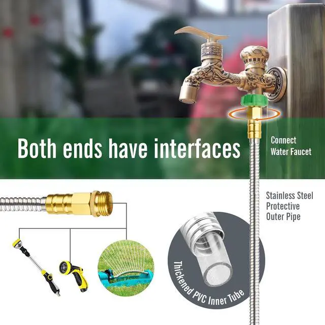 Alt view image 4 of 5 - SKYWARD 304 Stainless Steel Garden Hose 15 ft with Female to Male Metal Connector, Anti-Leakage, Flexible & Lightweight Kink Free Water Hose, Easy to Use & Store (15ft)