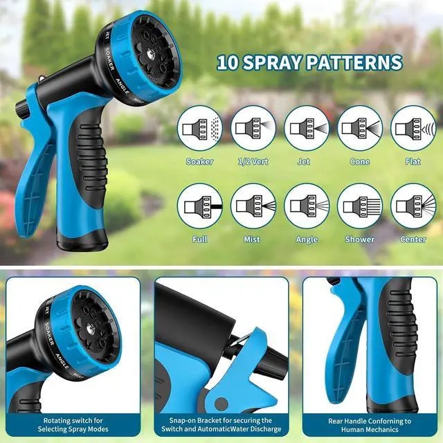 Alt view image 2 of 7 - Stainless Steel 25FT Garden Hose with 10 Functions, Adjustable Spray Nozzle, Flexible Durable No Kink Leak Dog Proof Metal Water Hose for Yard Lawn