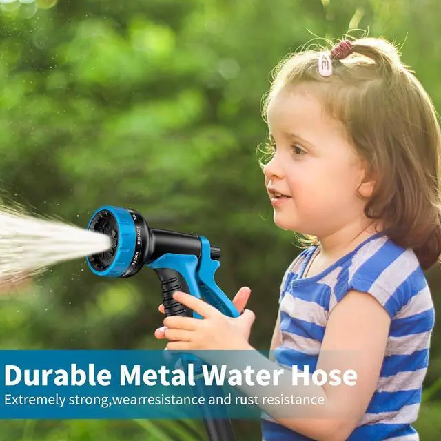 Alt view image 3 of 7 - Stainless Steel 25FT Garden Hose with 10 Functions, Adjustable Spray Nozzle, Flexible Durable No Kink Leak Dog Proof Metal Water Hose for Yard Lawn