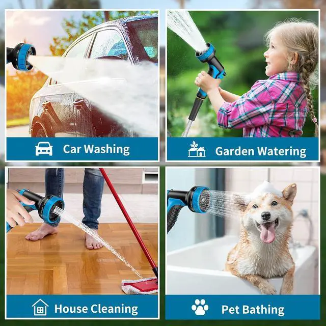 Alt view image 7 of 7 - Stainless Steel 25FT Garden Hose with 10 Functions, Adjustable Spray Nozzle, Flexible Durable No Kink Leak Dog Proof Metal Water Hose for Yard Lawn