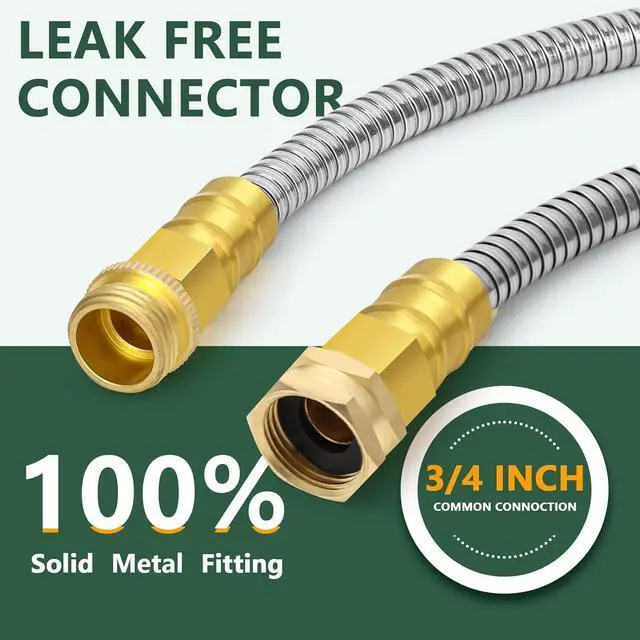 Alt view image 3 of 7 - Metal Garden Hose 50 ft with 10 Function Sprayer Nozzle, Lightweight Stainless Steel Water Hose with 3/4" Solid Fittings, Flexible Kink Free Leak Proof for Yard, Patio, Outdoor & Car washing