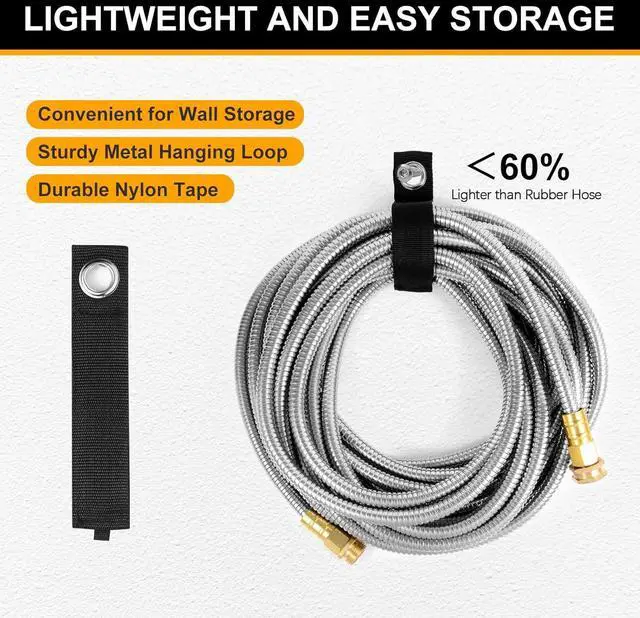 Alt view image 6 of 7 - Metal Garden Hose 50 ft with 10 Function Sprayer Nozzle, Lightweight Stainless Steel Water Hose with 3/4" Solid Fittings, Flexible Kink Free Leak Proof for Yard, Patio, Outdoor & Car washing