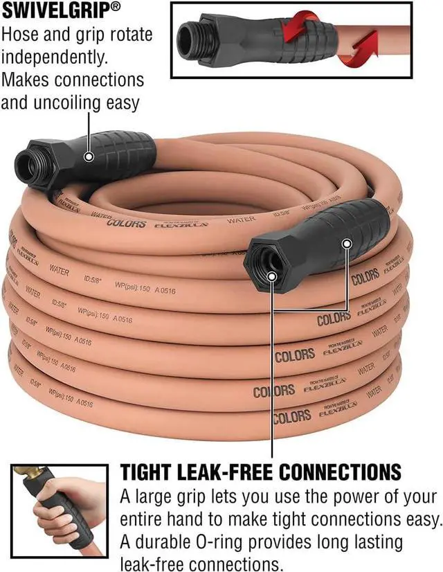 Alt view image 2 of 7 - Flexzilla Colors SwivelGrip® Garden Hose, 5/8" x 75', 3/4" - 11 1/2 GHT Fittings, Red Clay