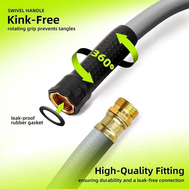 Alt view image 2 of 6 - Worth Leader Garden Hose 3/4 in. x 25 ft. -No Kink, Flexible, Leakproof, Male/Female -Heavy Duty Durable 5 Layers PVC Rubber Lightweight Water Pipe for Gardening, Agriculture & Lawn Care -500PSI Burst