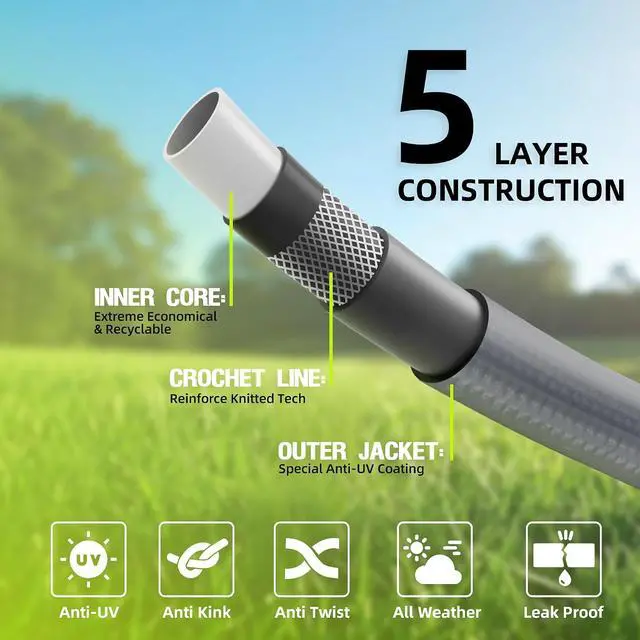 Alt view image 3 of 6 - Worth Leader Garden Hose 3/4 in. x 25 ft. -No Kink, Flexible, Leakproof, Male/Female -Heavy Duty Durable 5 Layers PVC Rubber Lightweight Water Pipe for Gardening, Agriculture & Lawn Care -500PSI Burst