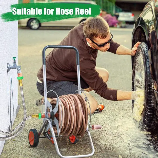 Alt view image 4 of 7 - Short Garden Hose with Female to Female Connector, 3ft Metal Leakproof Leader Hose for Hose Reel, Heavy Duty 304 Stainless Steel Flexible Hose for Outdoor Garden Watering Car Pet Cleaning