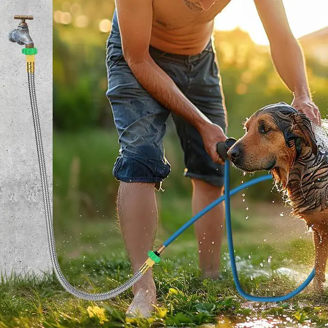 Alt view image 6 of 7 - Short Garden Hose with Female to Female Connector, 3ft Metal Leakproof Leader Hose for Hose Reel, Heavy Duty 304 Stainless Steel Flexible Hose for Outdoor Garden Watering Car Pet Cleaning