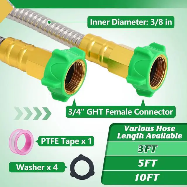 Alt view image 7 of 7 - Short Garden Hose with Female to Female Connector, 3ft Metal Leakproof Leader Hose for Hose Reel, Heavy Duty 304 Stainless Steel Flexible Hose for Outdoor Garden Watering Car Pet Cleaning