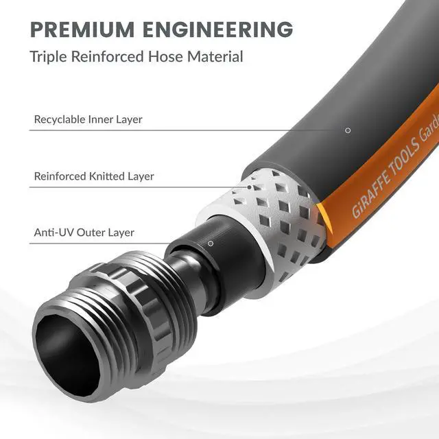 Alt view image 4 of 7 - Giraffe Tools Garden Hose 25FT, 5/8" Flexible Lay Flat Water Hose, Custom Length, Leakproof Gardening Hose with Male to Female Fitting, Lightweight Hybrid Hose Pipe for Garden & Yard