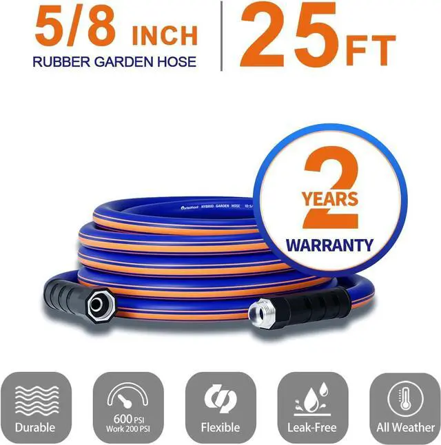 Alt view image 2 of 6 - garden hose 25 ft x 5/8", Hybrid Rubber 25ft water hose, Durable, Anti-UV, Sturdy, No-Leakage, Lightweight, Flexible, Heavy Duty garden hoses with Swivel Handle