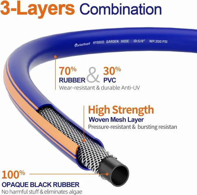 Alt view image 3 of 6 - garden hose 25 ft x 5/8", Hybrid Rubber 25ft water hose, Durable, Anti-UV, Sturdy, No-Leakage, Lightweight, Flexible, Heavy Duty garden hoses with Swivel Handle