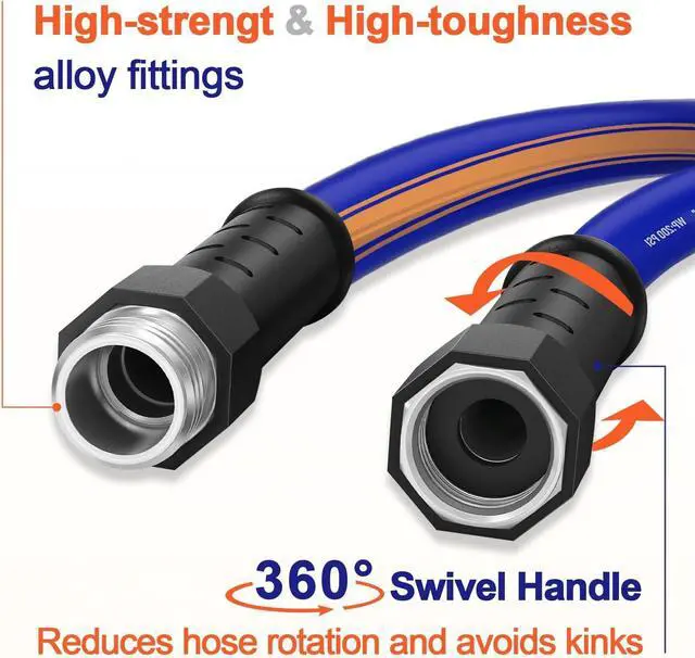 Alt view image 4 of 6 - garden hose 25 ft x 5/8", Hybrid Rubber 25ft water hose, Durable, Anti-UV, Sturdy, No-Leakage, Lightweight, Flexible, Heavy Duty garden hoses with Swivel Handle