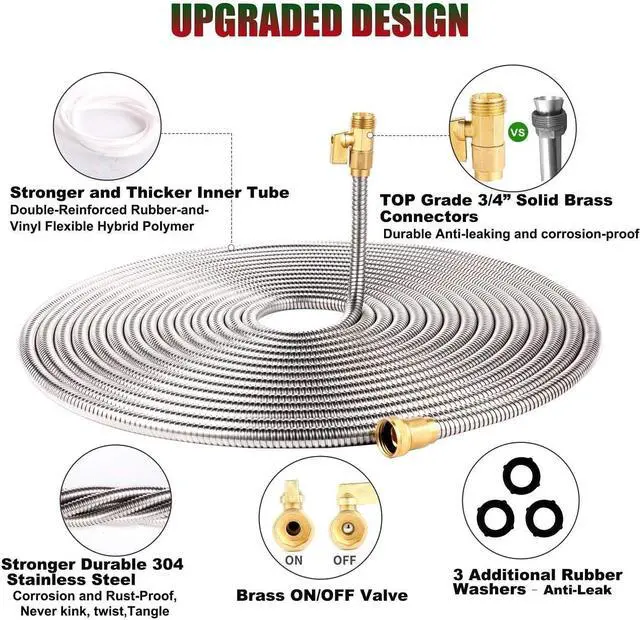 Alt view image 2 of 7 - Garden Hose 100 ft-Metal Water Hose -Flexible Lightweight Outdoor Yard Strong Durable Heavy Duty 304 Stainless Steel Hose Pipe with 10-Way Nozzle, Solid 3/4" Brass Connectors, No Kink Hose