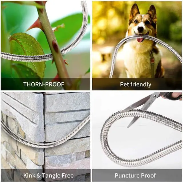 Alt view image 4 of 7 - Garden Hose 100 ft-Metal Water Hose -Flexible Lightweight Outdoor Yard Strong Durable Heavy Duty 304 Stainless Steel Hose Pipe with 10-Way Nozzle, Solid 3/4" Brass Connectors, No Kink Hose