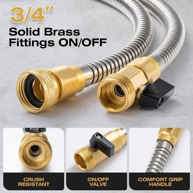 Alt view image 2 of 6 - Metal Garden Hose 60 FT, Stainless Steel Water Hose, Garden Hose Tough & Flexible, Lightweight, Crush Resistant Brass Fittings & Shut Off Valve, Kink & Tangle Free, Rust Proof (Silver, 60 FT)