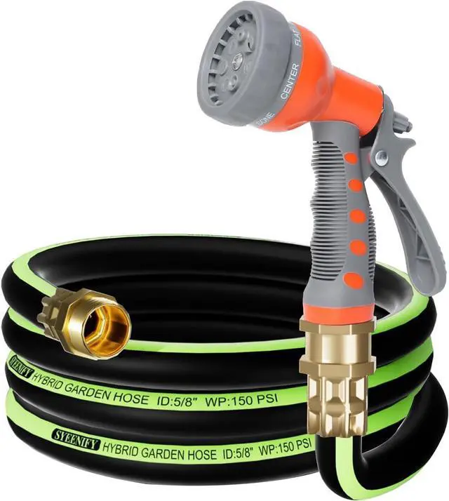 Main image of Kink Free Garden Hose 10ft 5/8", Heavy Duty Hybrid Water Hose, Ultra Durable Flexible Rubber Hose with Sprayer Nozzle,Leakproof Yard Outdoor Hose with Brass Solid Connector