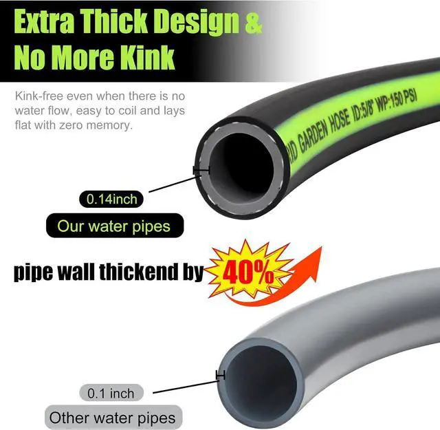 Alt view image 2 of 6 - Kink Free Garden Hose 10ft 5/8", Heavy Duty Hybrid Water Hose, Ultra Durable Flexible Rubber Hose with Sprayer Nozzle,Leakproof Yard Outdoor Hose with Brass Solid Connector