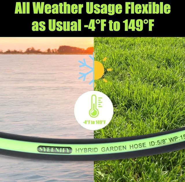 Alt view image 4 of 6 - Kink Free Garden Hose 10ft 5/8", Heavy Duty Hybrid Water Hose, Ultra Durable Flexible Rubber Hose with Sprayer Nozzle,Leakproof Yard Outdoor Hose with Brass Solid Connector
