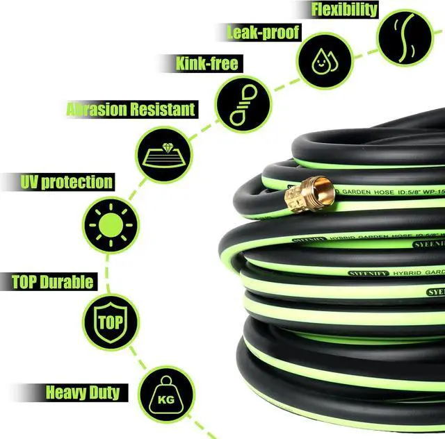 Alt view image 6 of 6 - Kink Free Garden Hose 10ft 5/8", Heavy Duty Hybrid Water Hose, Ultra Durable Flexible Rubber Hose with Sprayer Nozzle,Leakproof Yard Outdoor Hose with Brass Solid Connector