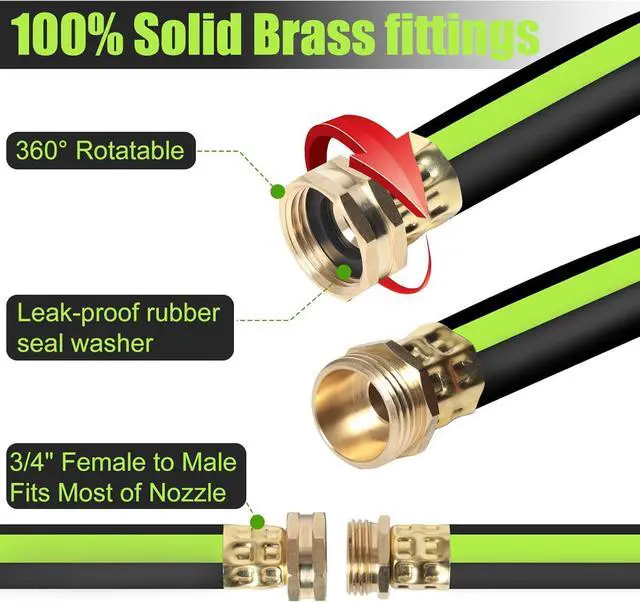 Alt view image 5 of 6 - Kink Free Garden Hose 10ft 5/8", Heavy Duty Hybrid Water Hose, Ultra Durable Flexible Rubber Hose with Sprayer Nozzle,Leakproof Yard Outdoor Hose with Brass Solid Connector
