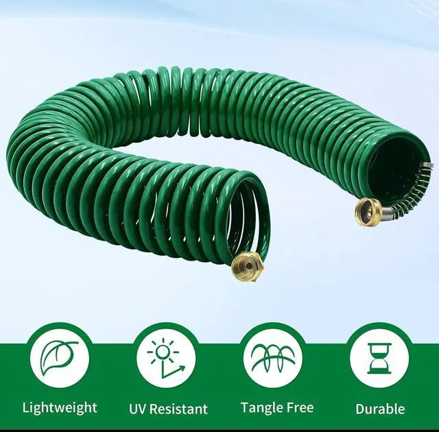 Alt view image 2 of 7 - AUTOMAN Coil Garden Hose 50 ft, EVA Curly Water Hose with Brass Connectors, Recoil Garden Water Hose,Includes 7-Pattern Function Sprayer,Retractable,Corrosion Resistant Garden Coil Hose.