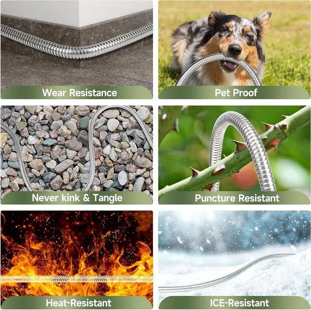 Alt view image 4 of 6 - Metal Garden Hose 75 ft Stainless Steel Water Hose Heavy Duty with 10 Way Nozzle-Flexible Lightweight Durable No Kink & Tangle Hoses Pipe Strong 3/4 Solid Brass Fitting for Outdoor Yard