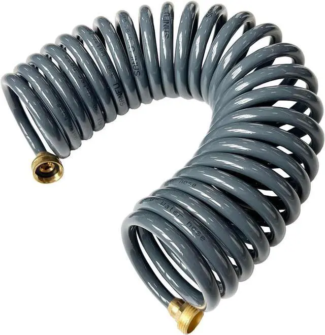 Main image of PU Recoil Garden Water Hose 3/8"ID(9.5 x 12.7mm) x 25ft Premium with 3/4"Inch Brass Fittings Retractable, Swivel Female, Outdoor Patio Hose Marine&Boat, Gray(25')