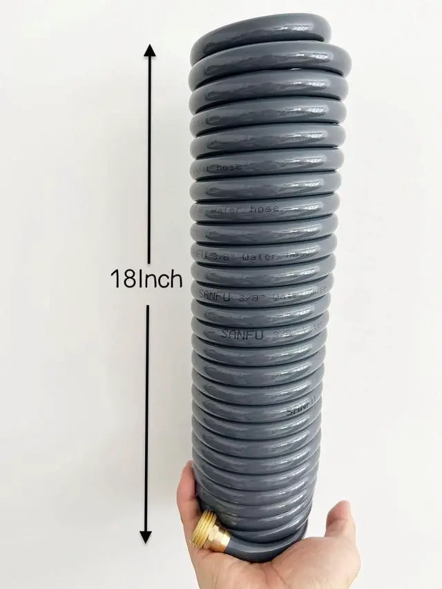 Alt view image 4 of 7 - PU Recoil Garden Water Hose 3/8"ID(9.5 x 12.7mm) x 25ft Premium with 3/4"Inch Brass Fittings Retractable, Swivel Female, Outdoor Patio Hose Marine&Boat, Gray(25')