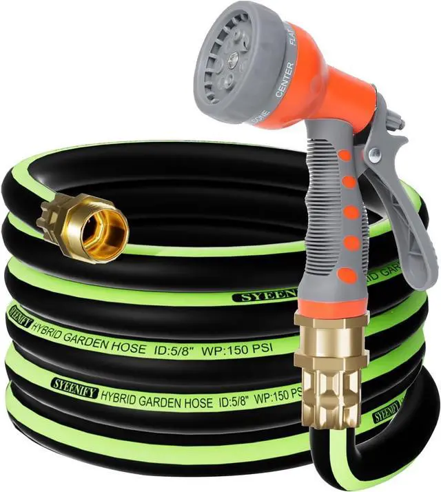 Main image of Kink Free Garden Hose 25ft 5/8", Heavy Duty Hybrid Water Hose, Ultra Durable Flexible Rubber Hose with Sprayer Nozzle,Leakproof Yard Outdoor Hose with Brass Solid Connector