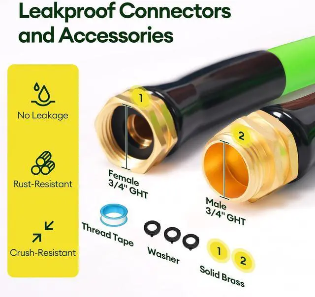 Alt view image 4 of 7 - 75 ft Garden Hose, 5/8 in ID, Heavy-Duty, Leakproof, Kink-Resistant Water Hose with Swivel Brass Fittings, 600 PSI Burst Rating, Ideal for Car Wash & Lawn Watering