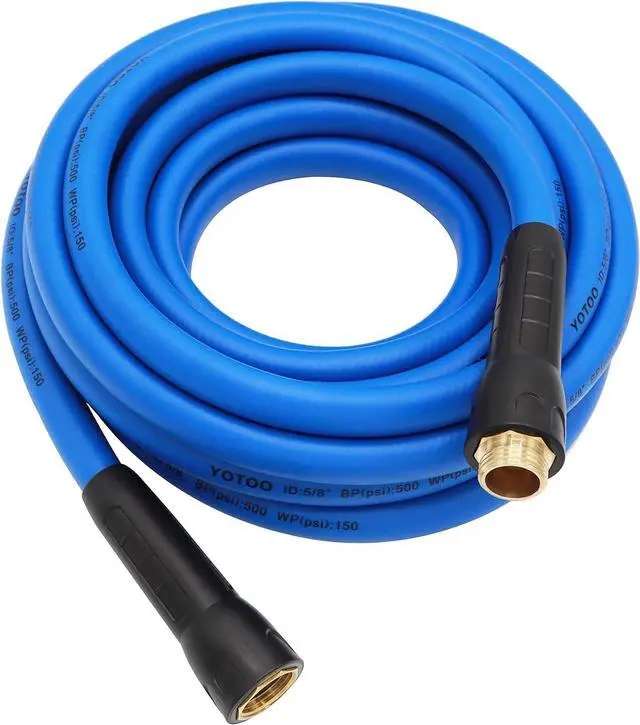 Main image of YOTOO Heavy Duty Hybrid Garden Water Hose 5/8-Inch by 25-Feet 150 PSI Kink Resistant, Flexible with Swivel Grip Handle and 3/4" GHT Solid Brass Fittings, Blue