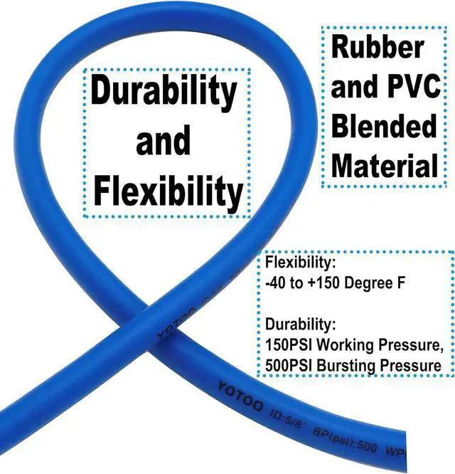 Alt view image 2 of 6 - YOTOO Heavy Duty Hybrid Garden Water Hose 5/8-Inch by 25-Feet 150 PSI Kink Resistant, Flexible with Swivel Grip Handle and 3/4" GHT Solid Brass Fittings, Blue