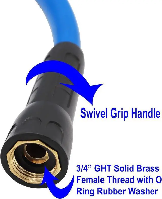 Alt view image 3 of 6 - YOTOO Heavy Duty Hybrid Garden Water Hose 5/8-Inch by 25-Feet 150 PSI Kink Resistant, Flexible with Swivel Grip Handle and 3/4" GHT Solid Brass Fittings, Blue