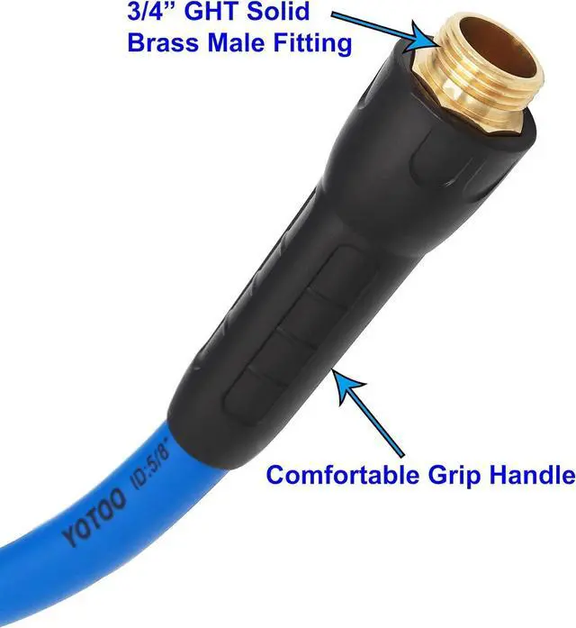 Alt view image 4 of 6 - YOTOO Heavy Duty Hybrid Garden Water Hose 5/8-Inch by 25-Feet 150 PSI Kink Resistant, Flexible with Swivel Grip Handle and 3/4" GHT Solid Brass Fittings, Blue