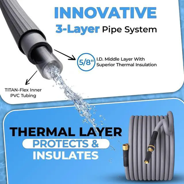 Alt view image 3 of 7 - TITAN Garden Hose | Flexible, Lightweight, Kink-Free & Durable Hybrid Water Hose with Heavy Duty Brass Connectors & High-Pressure Jet Nozzle (75FT x 5/8)