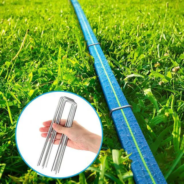 Alt view image 4 of 6 - Sprinkler Hose 100FT, Heavy Duty Watering Hoses, Efficient Irrigation Tubing for Garden Lawn Sprinklers System with 40 Pack Staples