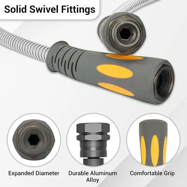 Alt view image 3 of 6 - TheFitLife Flexible Metal Garden Hose - 50 FT Lightweight Stainless Steel Water Hose with Solid Fittings and Sprayer Nozzle - Leak Proof, Kink Free, Anti-rust, Large Diameter, Durable and Easy Storage