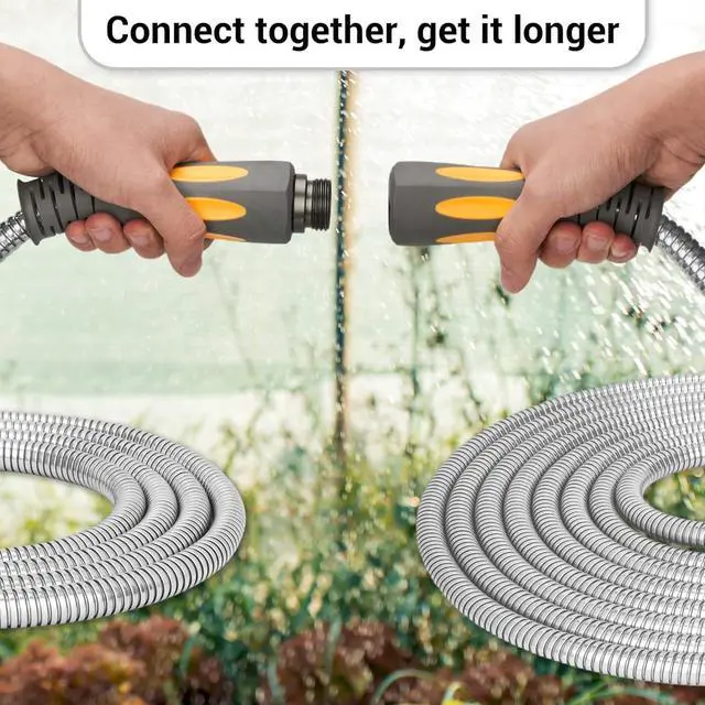 Alt view image 6 of 6 - TheFitLife Flexible Metal Garden Hose - 50 FT Lightweight Stainless Steel Water Hose with Solid Fittings and Sprayer Nozzle - Leak Proof, Kink Free, Anti-rust, Large Diameter, Durable and Easy Storage