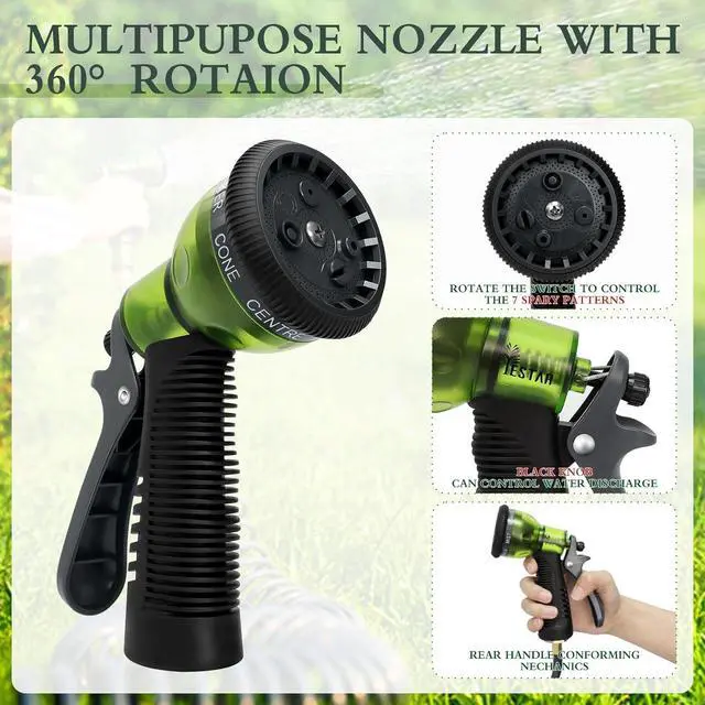 Alt view image 3 of 7 - Coil Hose 25FT EVA Coil Garden Hose With 3/4'' Brass Connector Coiled Water Hose Lightweight And No Kink Includes 7 Patterns Spray Nozzle For Outdoors Lawn Watering Car Washing