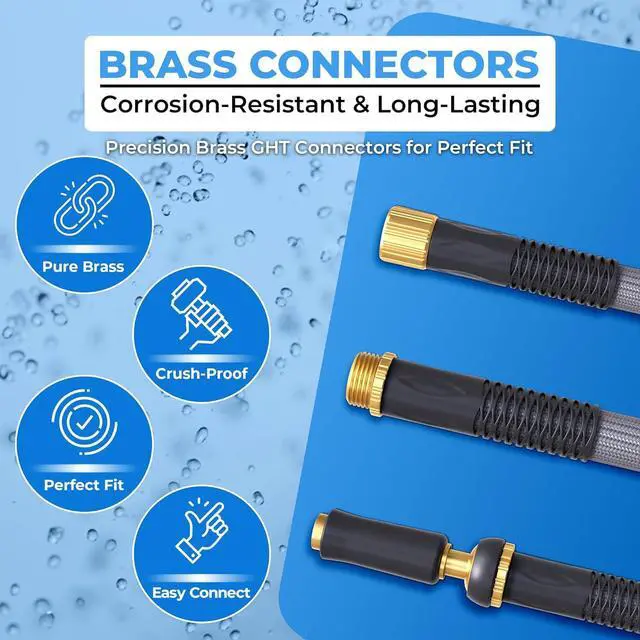 Alt view image 5 of 7 - TITAN Garden Hose | Flexible, Lightweight, Kink-Free & Durable Hybrid Water Hose with Heavy Duty Brass Connectors & High-Pressure Jet Nozzle (75FT x 5/8)