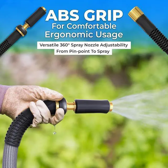 Alt view image 7 of 7 - TITAN Garden Hose | Flexible, Lightweight, Kink-Free & Durable Hybrid Water Hose with Heavy Duty Brass Connectors & High-Pressure Jet Nozzle (75FT x 5/8)