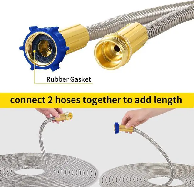 Alt view image 3 of 6 - 304 Stainless Steel Garden Hose with Brass Nozzle Outdoor Hose, 7 Function Spray Gun Solid Metal Fittings Water Hose Flexible Kink Free and Easy to Store (25FT)
